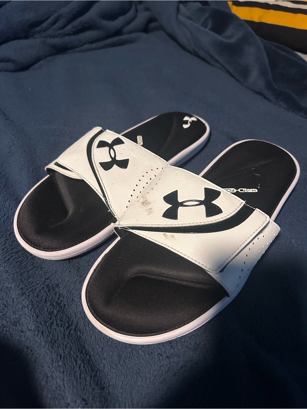 Under Armour Black and White memory foam slides